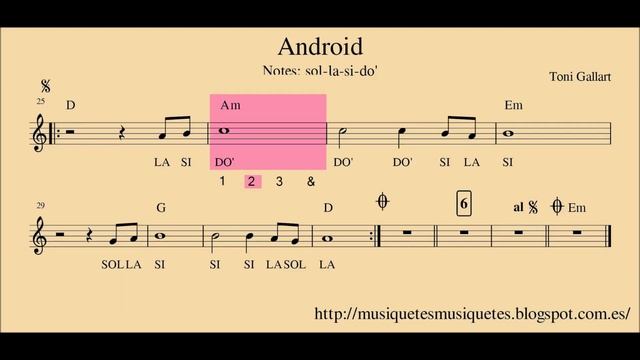 Android. Partitura flauta, violín, oboe,... + audio. SI melodía. C instruments. смотреть онлайн