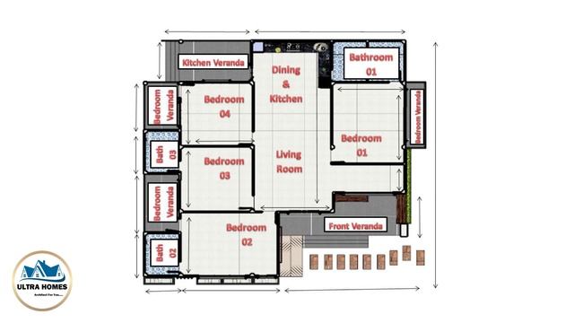 Modern Bungalow House Floor Plan - 4 Bedrooms and 3 Bathrooms смотреть онлайн
