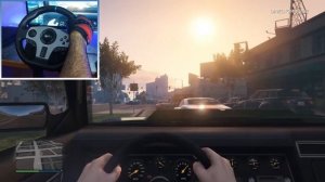 Driving a car on a PXN -V9 steering wheel in GTA Grand 5 is a great driving
