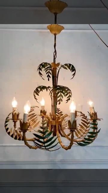 Large Palm & Faux Bamboo Tole Chandelier, 1960’s смотреть онлайн