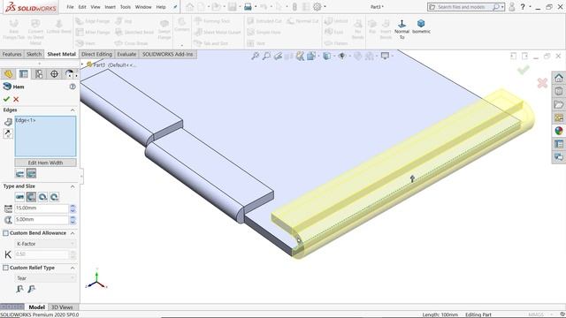 Hem feature in Solidworks Sheet metal смотреть онлайн