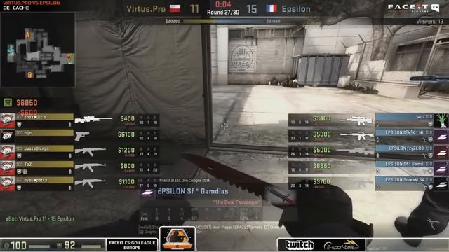 Virtus Pro vs Epsilon on de_cache @ FACEIT Invite Season 2 EU (CS:GO VP vs EPS) смотреть онлайн