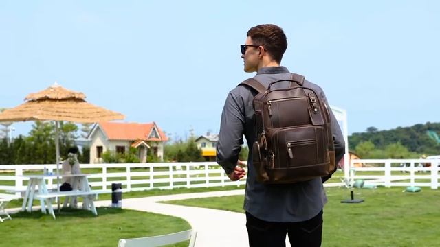 Taertii FULL GRAIN Leather Backpack for Men, fits 16 inch laptop смотреть онлайн