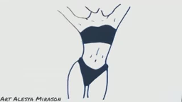 Рисую девушку в купальнике черным маркером! смотреть онлайн