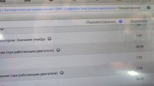 Основные параметры работы двигателя N20B20 184 л.с., режим работы холостой ход.