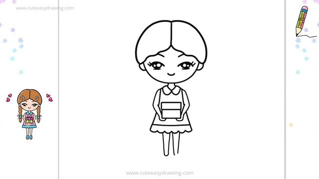 How To Draw A Cute Girl With A Gift Box | Cute Easy Drawing Girls - 4