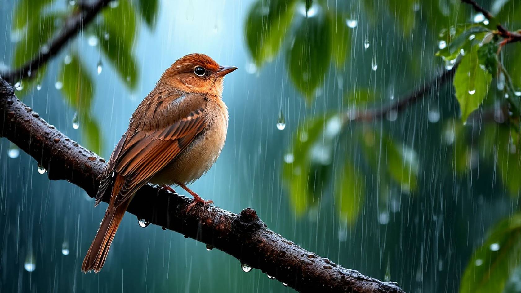Пение птиц под шум дождя
