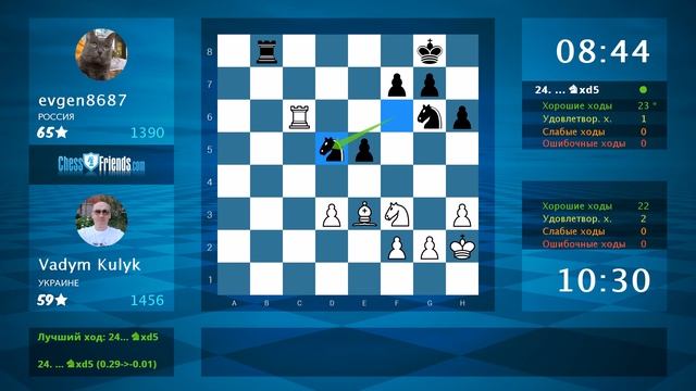 Chess Game Analysis: Vadym Kulyk - evgen8687 : 1-0 (By ChessFriends.com) смотреть онлайн