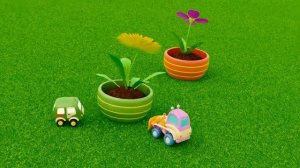 Машинки Мокас ищут цветные яйца и сажают цветы в саду – Развивающие мультфильмы для детей