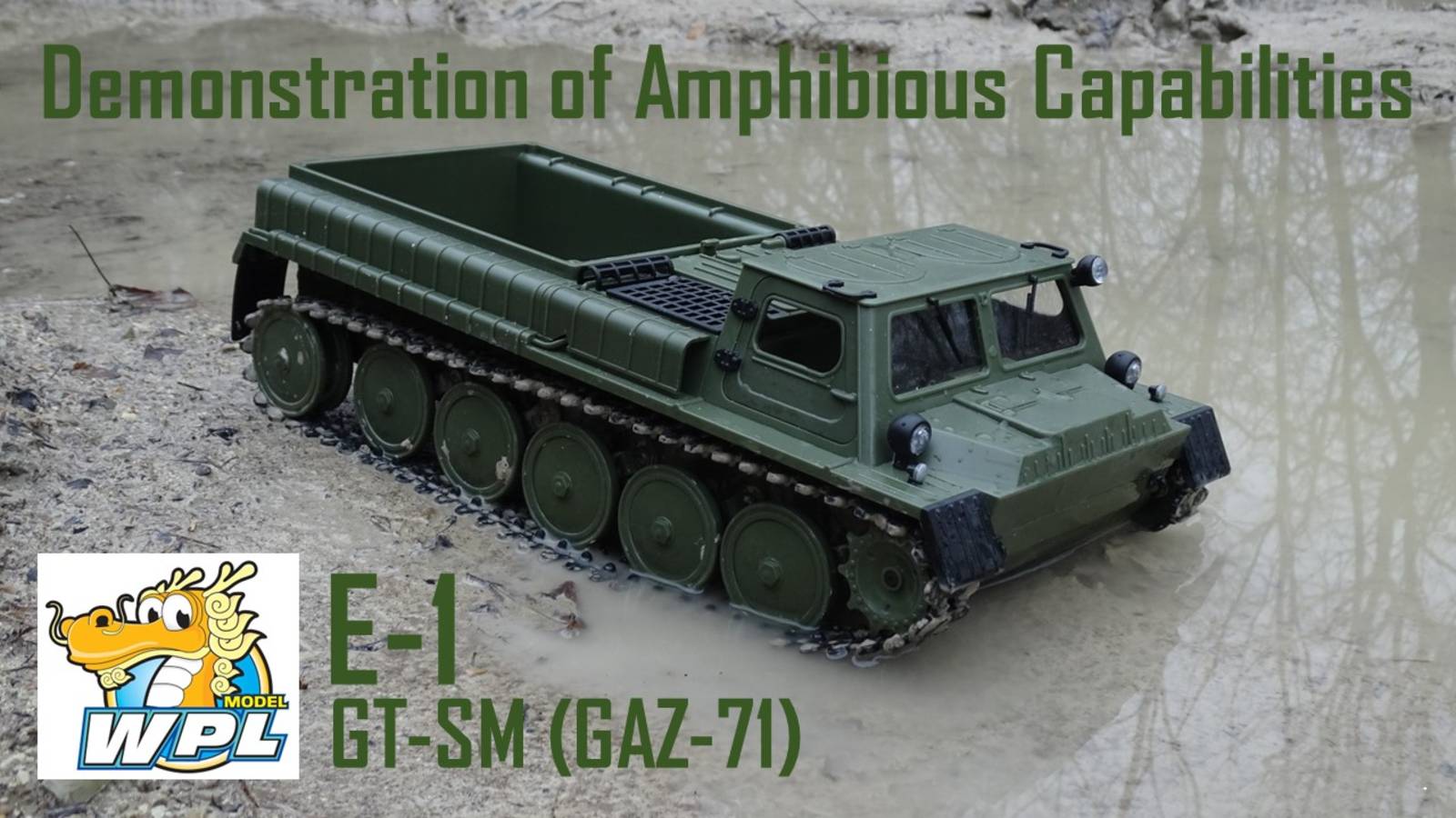 WPL E-1 (ГТ-СМ/ГАЗ-71) 1:16 Р/У Гусеничный Транспортер - Демонстрация возможностей амфибии