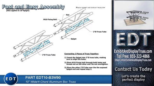 EDT10-B3W90. 3 Way 90° Junction. 10" Wide Aluminum Box Truss. смотреть онлайн
