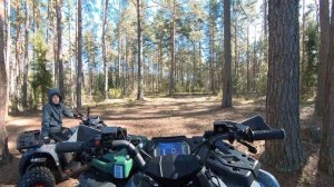 Катаем с сыном на квадроциклах. Родные лесные дорожки. Отличная погода.