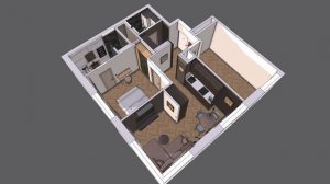 3D-обзор квартиры в ЖК «Баланс» в Москве с показом мастер-спальни и ванной.