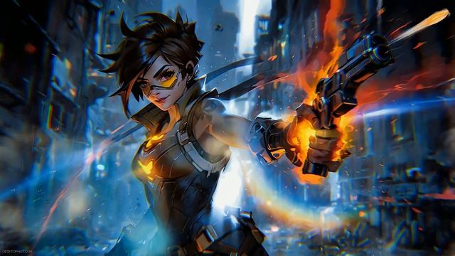 Трейсер из Овервотч | Tracer with Gun Overwatch - Живые Обои смотреть онлайн