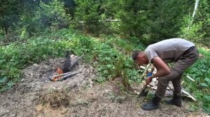 РУБКА ЗИМОВЬЯ В ЧАШУ ИЗ ВЕТРОВАЛА В ОДИНОЧКУ. ( 5 серия ) КОПАЮ КОЛОДЕЦ. ЖИЗНЬ В ТАЙГЕ