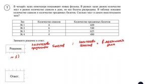 ВПР. Математика. 5 класс. Задание 7. В четырёх залах кинотеатра показывают новые фильмы. В разных