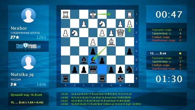 Анализ шахматной партии: Nexbor - Nutsika jq, 0-1 (по ChessFriends.com) смотреть онлайн