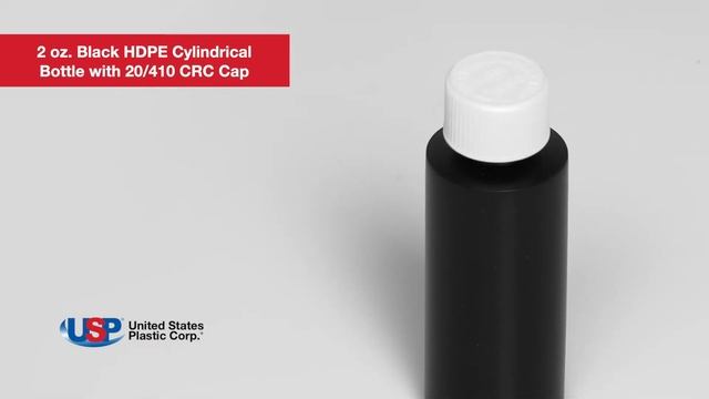 2oz. Black HDPE Cylindrical Bottle With 20/410 CRC Cap | U.S. Plastic Corporation®