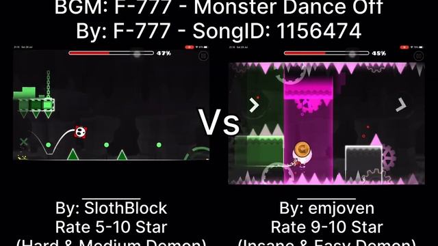 Geometry Dash = Monster Dance Off Full Version (Comparison) (SlothBlock Vs emjoven) смотреть онлайн