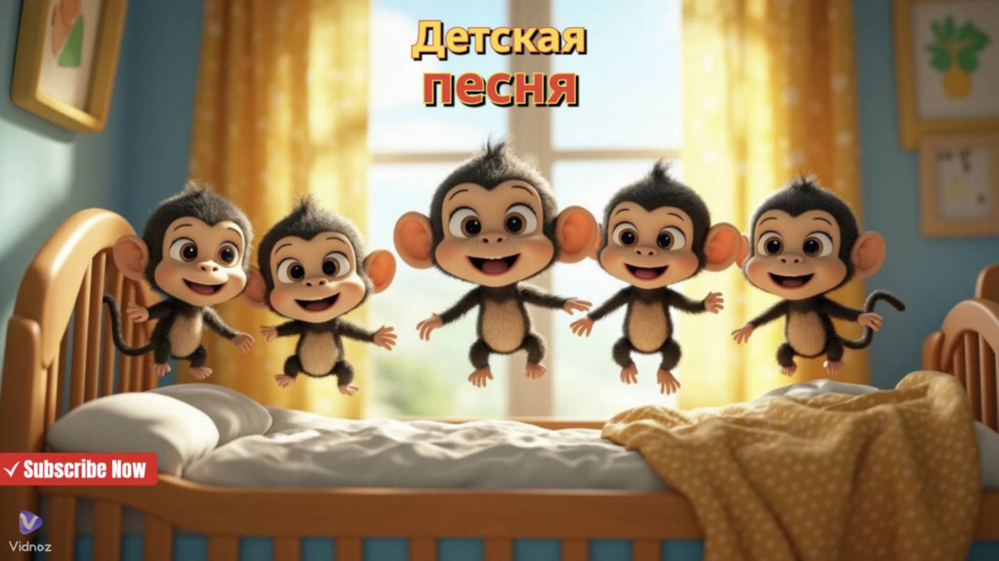 🎶 Пять маленьких обезьянок прыгают на кровати | Песни на английском для малышей 🐒🎉 смотреть онлайн