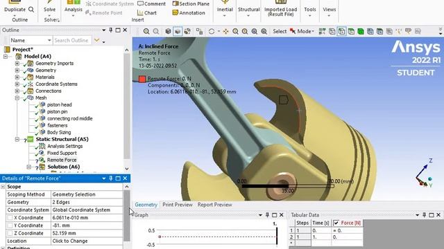 ANALYSIS OF INCLINED FORCES ON PISTON| ANSYS-2022| смотреть онлайн