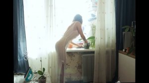 ❤️ Transparent windowsill cleaning with Tina in a beautiful dress. Home routine.