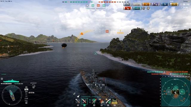 World Of Warship, прорыв-манёвры на линкоре😲аудио спецэффекты от AC/DC-thunderstruck😎