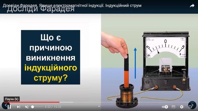 Фізика 9 клас Досліди Фарадея. Явище електромагнітної індукції. Індукційний електричний струм смотреть онлайн