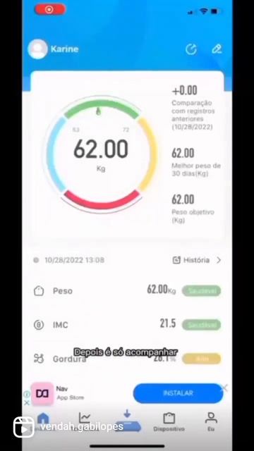Balança Digital Corporal Bioimpedancia App Bluetooth 180 Kg