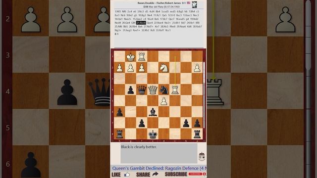 Osvaldo Bazan vs Robert James Fischer, Mar del Plata 1960 смотреть онлайн