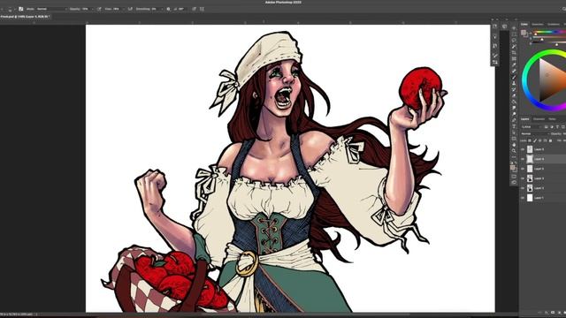 Digital Coloring Timelapse - Apple Vendor - Inktober 52 2021 - Week 1 Fresh - Photoshop Tutorial смотреть онлайн