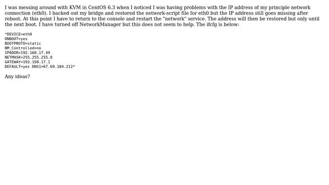 Unix & Linux: Static IP config no longer persistent in CentOS6 смотреть онлайн