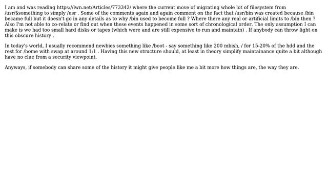 Unix & Linux: What used to lead /bin being full and creation of /usr/bin? смотреть онлайн