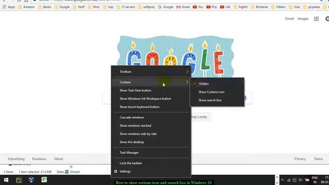How to show cortena icon and search box in Windows 10 смотреть онлайн