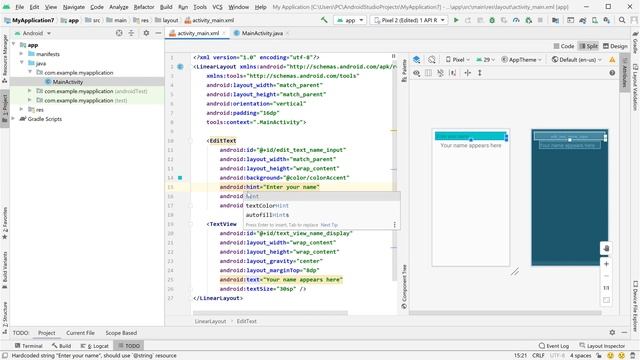What is the difference between hint and text in xml file by using android studio смотреть онлайн