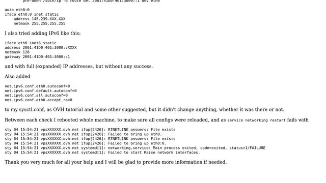 DevOps & SysAdmins: Configuration of IPv6 in Ubuntu fails - OVH VPS смотреть онлайн