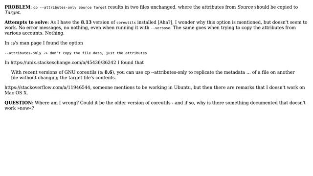 Unix & Linux: cp --attributes-only documented but not working "now"? смотреть онлайн