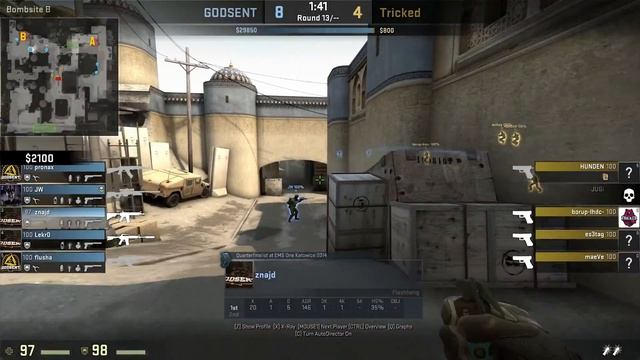 CSGO: POV GODSENT znajder vs Tricked (28/14) dust2 @ IEM Katowice 2017 EU Qualifier смотреть онлайн