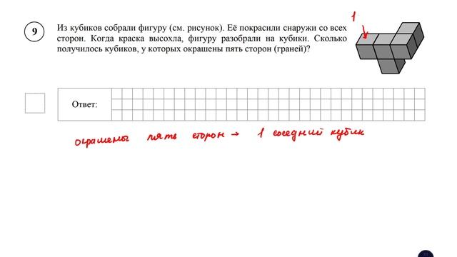 ВПР. Математика. 5 класс. Задание 9. Из кубиков собрали фигуру (см. рисунок). Её покрасили снаружи смотреть онлайн