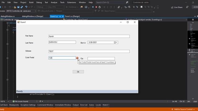 WinForms C# Controles de saisie(ErrorProvider, Regex, ShowDialog) смотреть онлайн