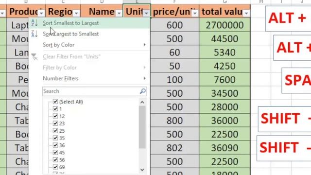 Keyboard Shortcuts In Excel |filter Data  Keyboard Shortcut Without Mouse