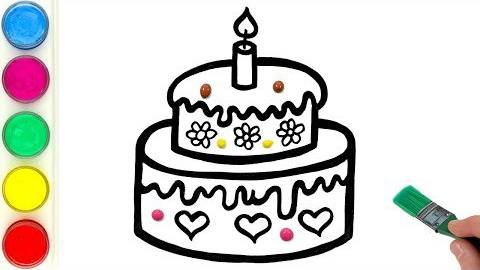 Рисуем и раскрашиваем праздничный торт. Детям и начинающим смотреть онлайн