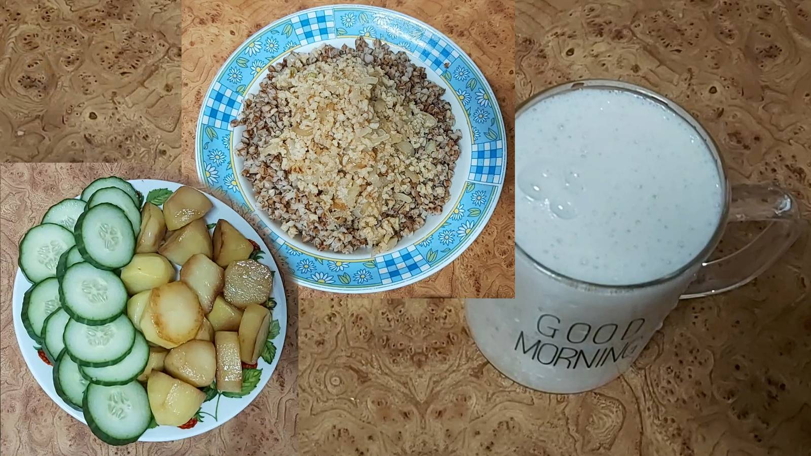 Мой пост, день 31~й. Смузи: немолоко с бананом. Греча с зажаркой. Картошка. смотреть онлайн