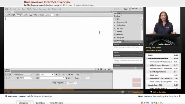 "Dreamweaver Interface Overview" | Adobe Dreamweaver CC with Educator.com смотреть онлайн
