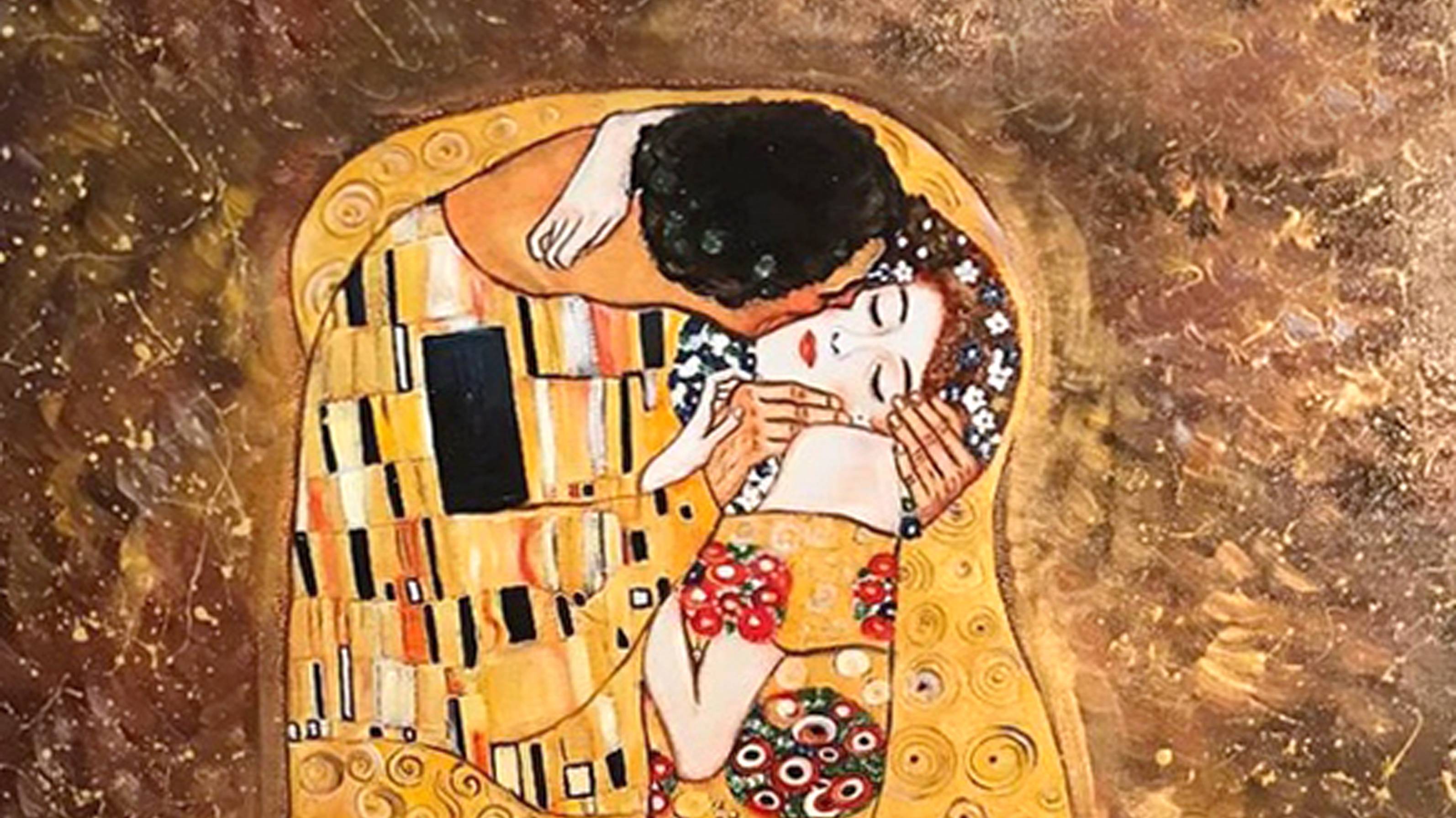 Картина. Поцелуй. Картины. Холст, краски. Сусальное золото, бронза. Багет по желанию. Размеры все смотреть онлайн