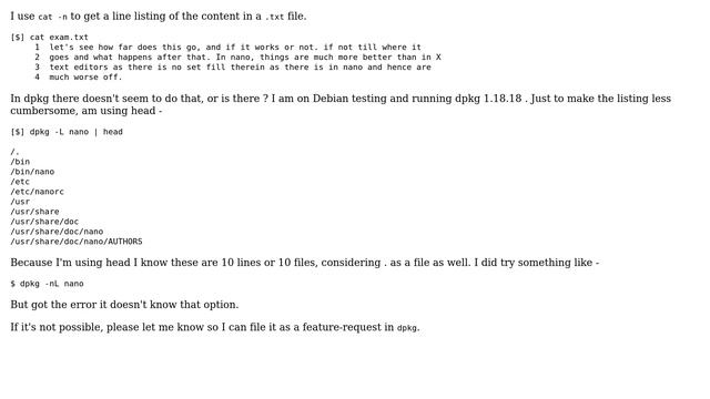 Unix & Linux: Is there a way to list number of files when using dpkg -L to list files of a package? смотреть онлайн