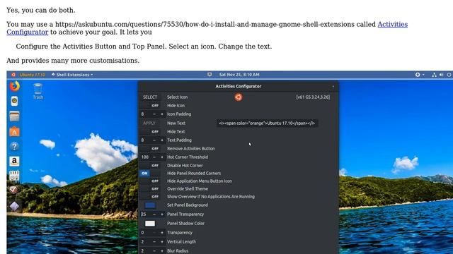 How to change "Activities" text on Ubuntu 17.10? смотреть онлайн