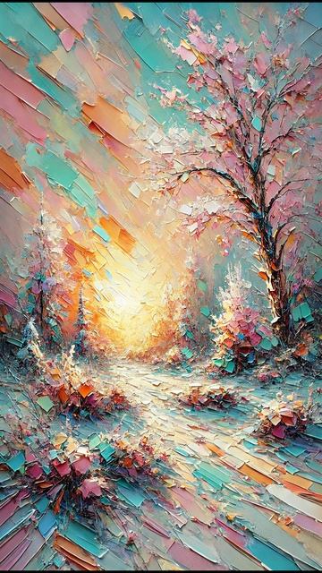 Зимний рассвет в заснеженном саду (стиль картины: #импрессионизм) #224