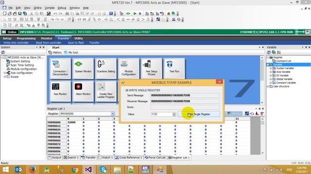 PC(Visual C#) as Modbus TCP/IP Master + MP2300S Acts as Modbus TCP/IP Slave смотреть онлайн