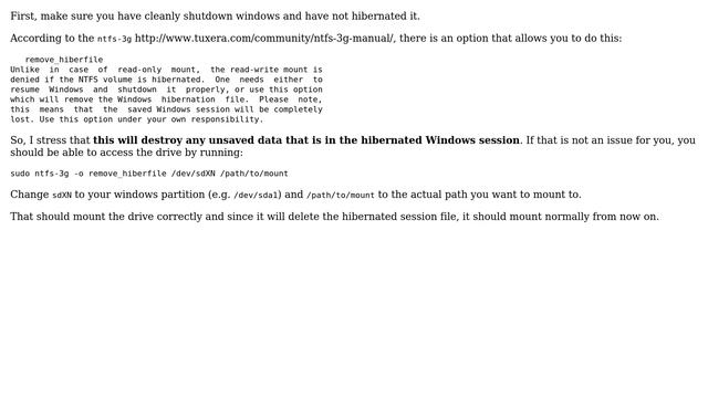 Unix & Linux: Can't access Windows drive: "Windows is hibernated, refused to mount" (4 Solutions!!) смотреть онлайн